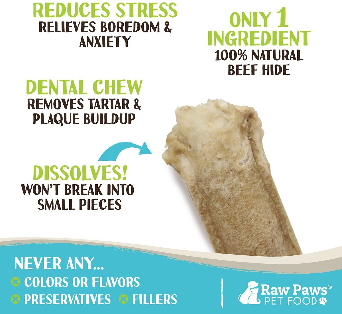 Raw Paws Compressed Rawhide Stick Dog Chews， 10-in