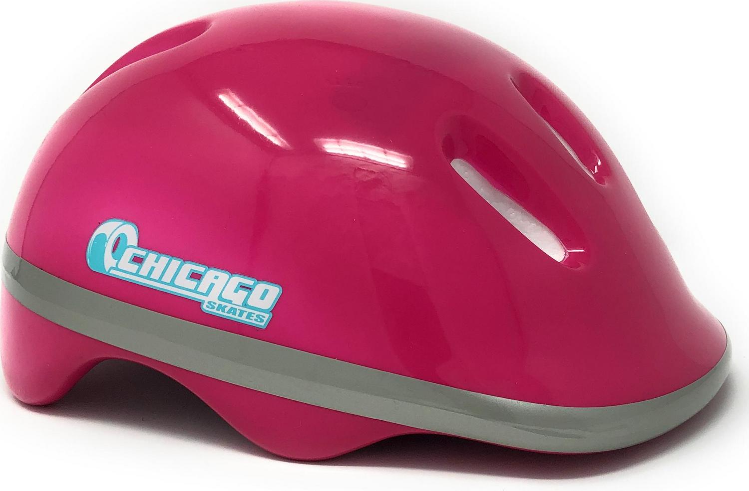 Chicago Skates Adjustable Quad Roller Skate Combo Set Pink/White/Teal a Skates， Helmet， Knee Pads， And Wrist Guards  Size Medium(1-4)