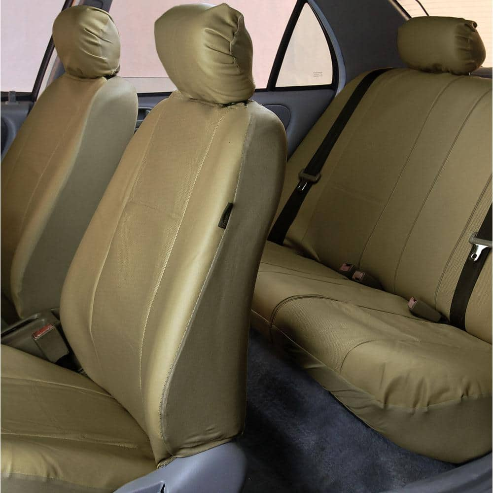 FH Group Deluxe Leatherette 47 in. x 23 in. x 1 in. Full Set Seat Covers DMPU007BEIGE115