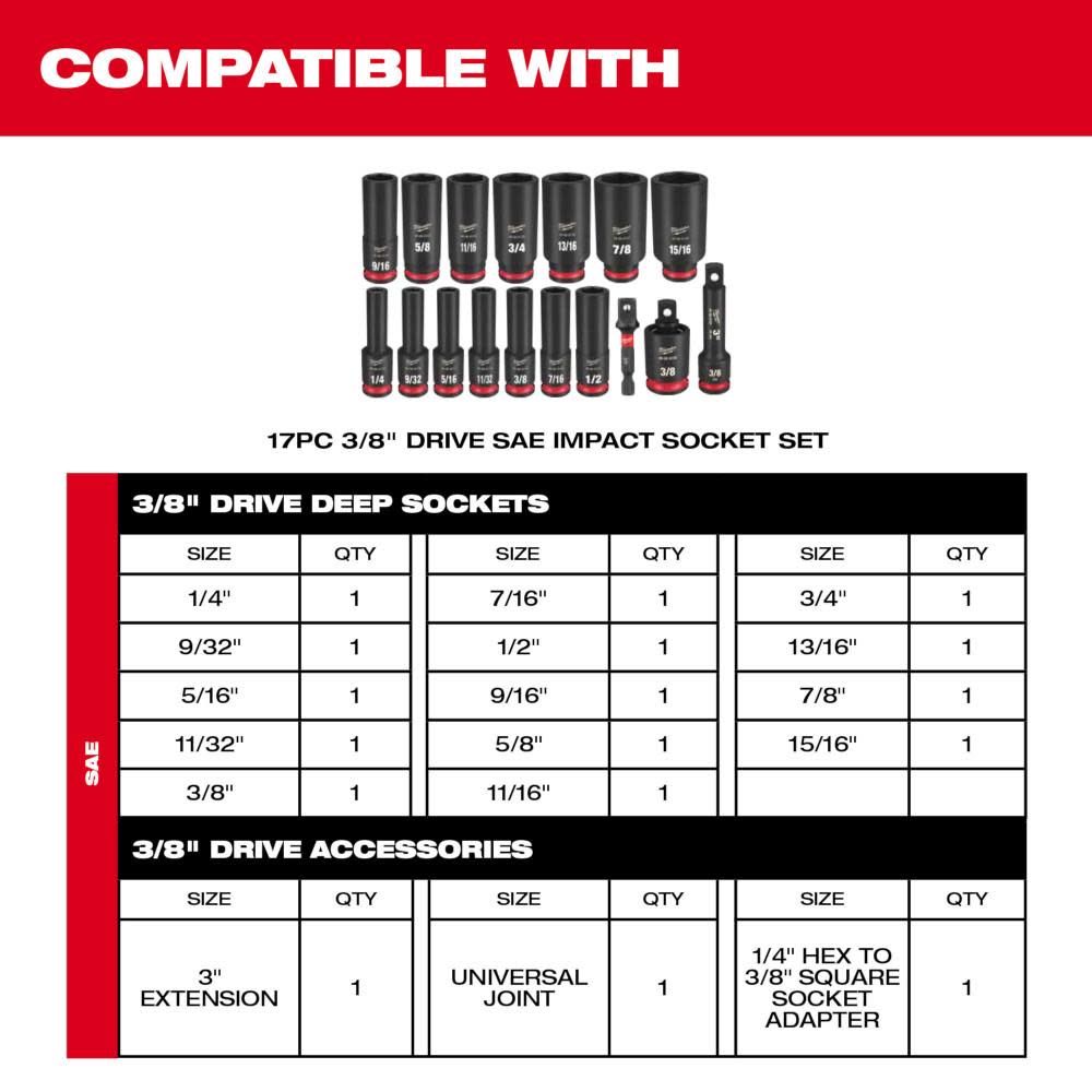 Milwaukee SHOCKWAVE Impact Duty Socket 3/8” Dr 17pc Tray Only ;