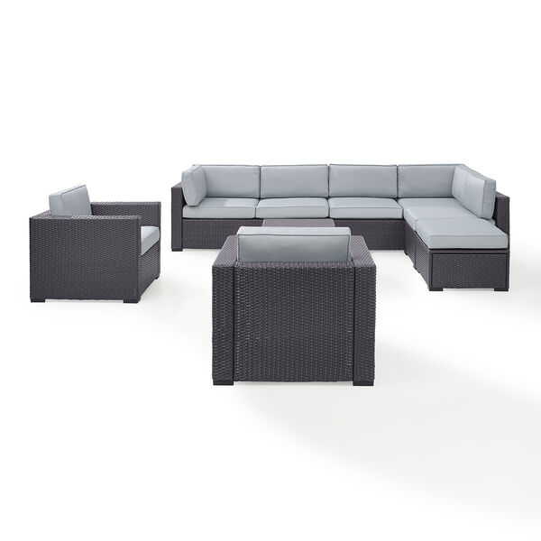 Biscayne 8 Person Outdoor Wicker Seating Set in Mist  - Two Loveseats， Two Arm Chairs， One Armless Chair， Coffee Table， Ottoman