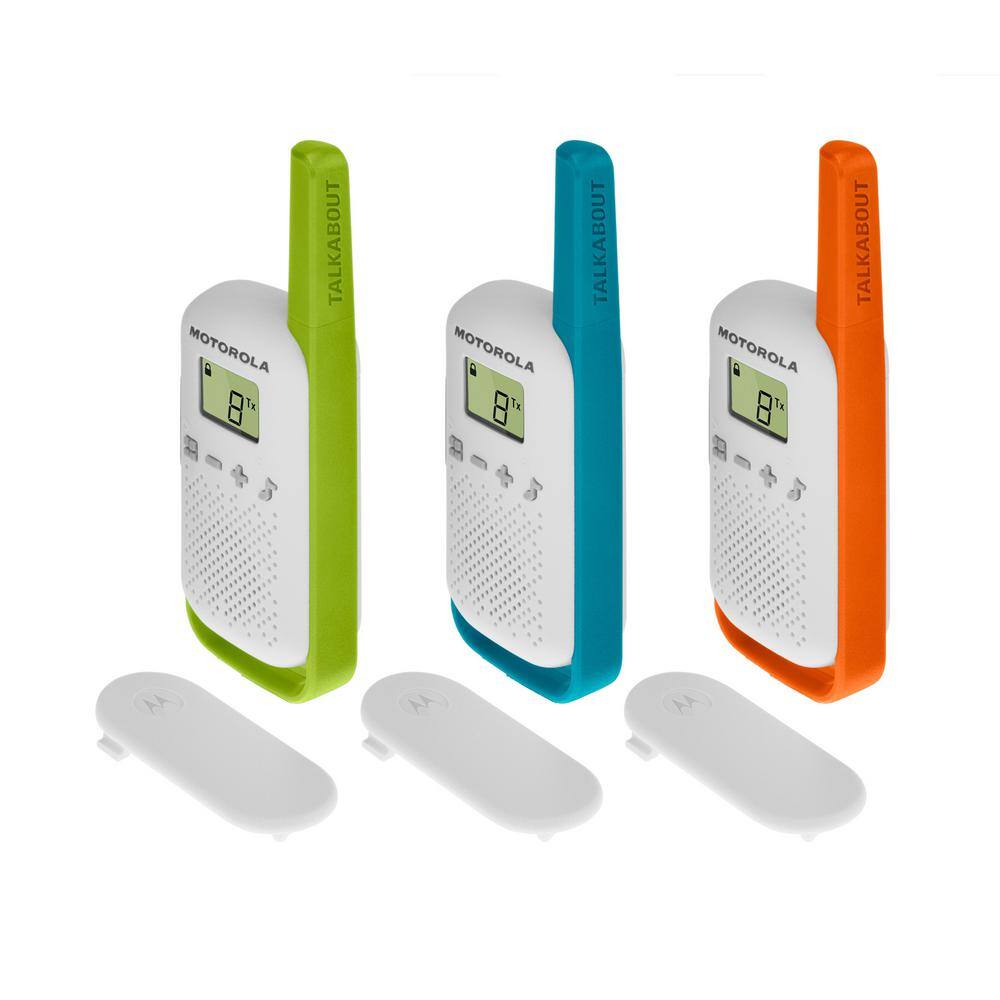 MOTOROLA SOLUTIONS Talkabout T110TP Two-Way Radio in White with Green Blue Orange (3-Pack) T110TP