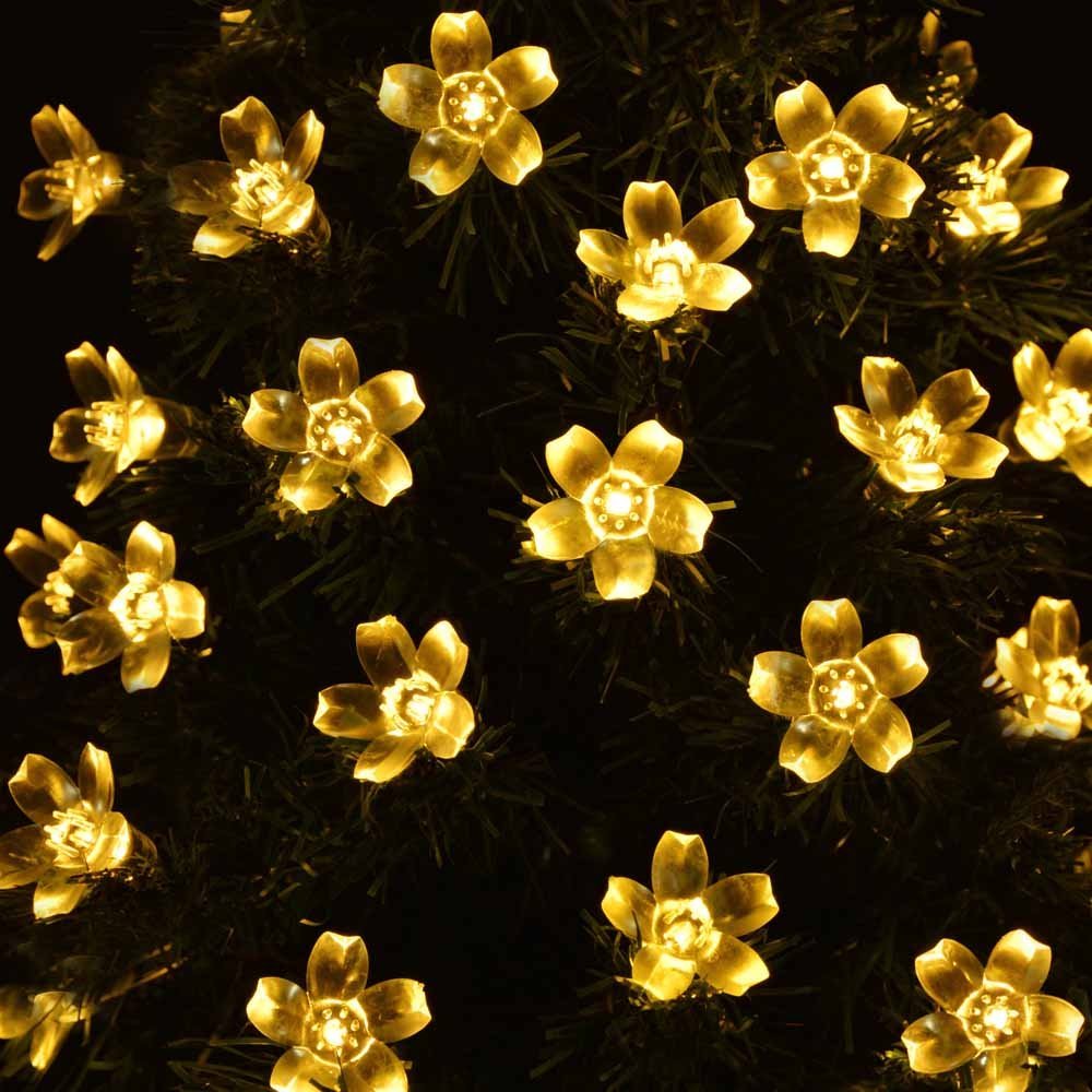 QiShi Garden Solar String Lights, 22.96ft 50 LED Solar Fairy Blossom Flower for Indoor, Outdoor, Patio, Lawn, Garden, Christmas, and Holiday Festivals Decorative Lights (Warm White)