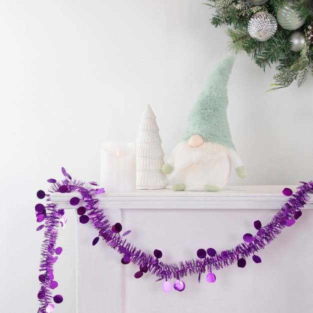 Purple Tinsel Christmas Garland With Polka Dots Unlit