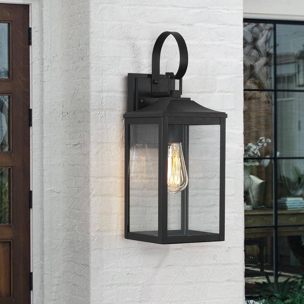 TRUE FINE Citadel 1-Light 18 in. Black Outdoor Wall Lantern Sconce Light TD130005OT