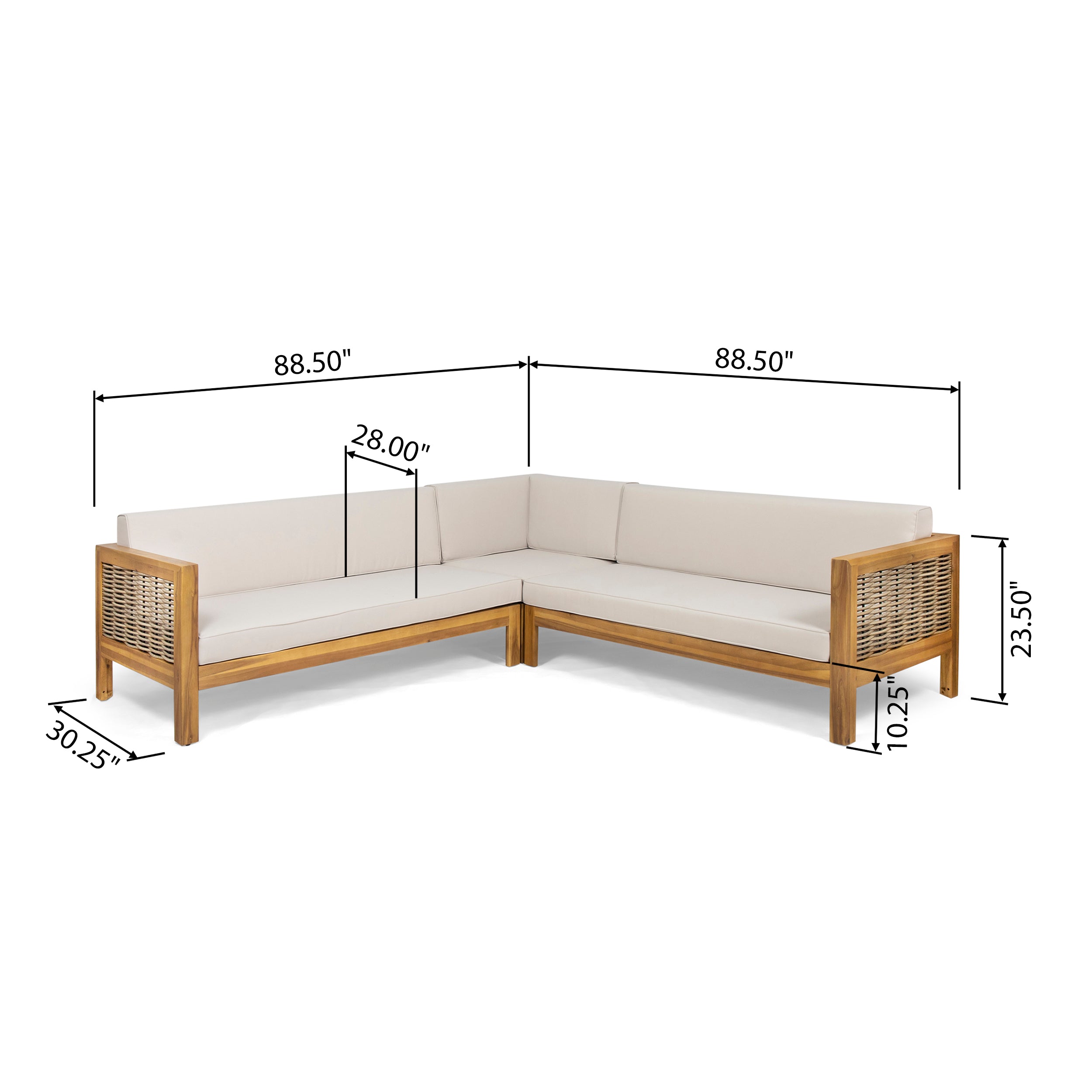 Theresa Outdoor Wood and Wicker 5 Seater Sectional Sofa Set