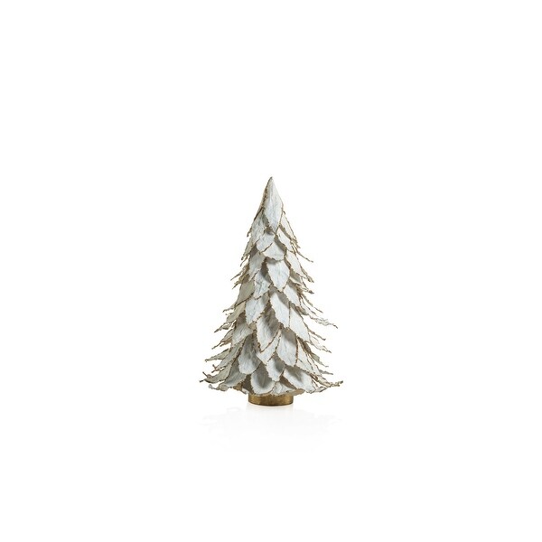 White Natural Leaf Christmas Tabletop Tree with Gold Trim，12.25