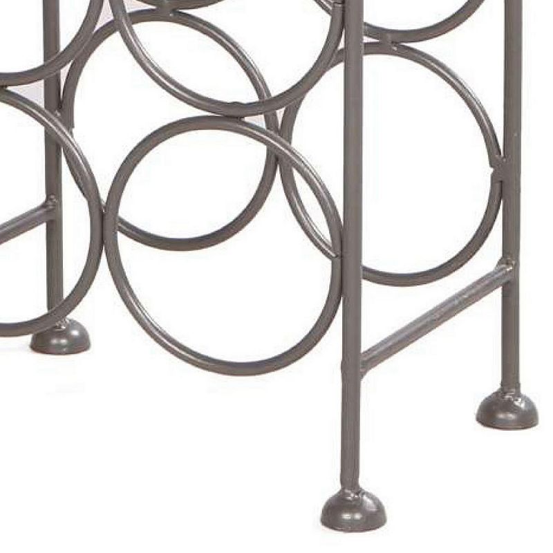 20 Inch Industrial Wine Rack Holder， Arched Iron Frame， 6 Bottle Storage， Gunmetal Gray