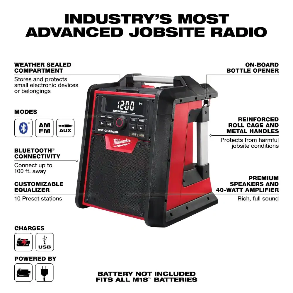 Milwaukee M18 Lithium-Ion Cordless Jobsite Radio/Charger