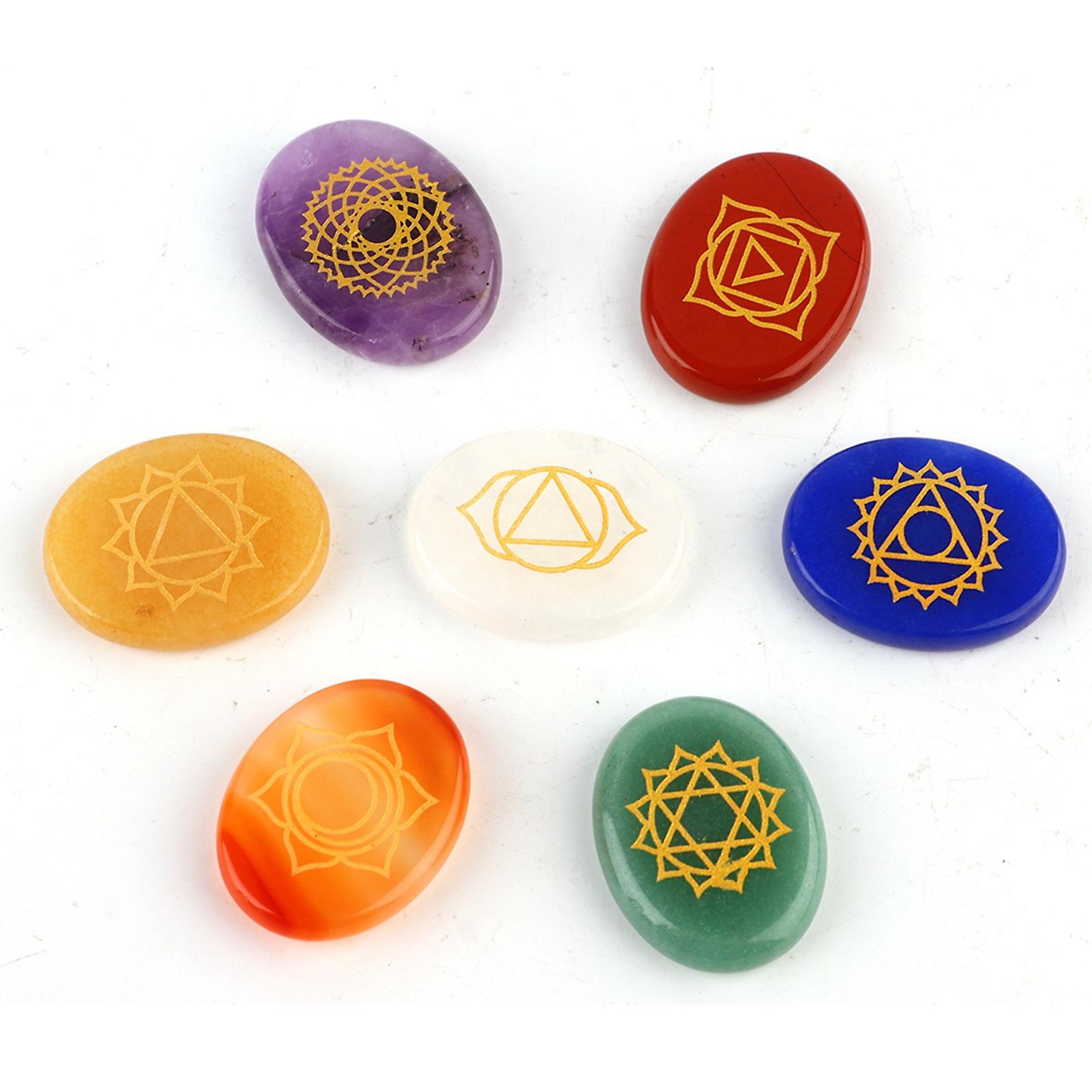 7pcs/set Engraved Spiritual Healing Meditation Palm Stones Reiki Chakra Crystal