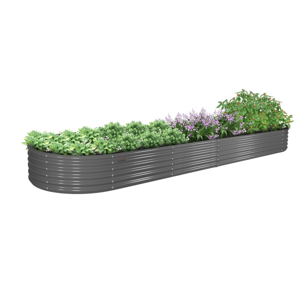 Outdoor 12 ft. x 3 ft. x 1.5 ft. Oval Extra Large Metal Anti Rust Raised Garden Bed in Gray For Vegetables and Flowers