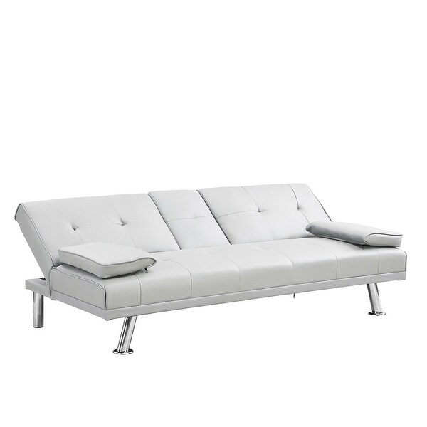 Wood Frame Futon sofa bed with Armrest， two holders