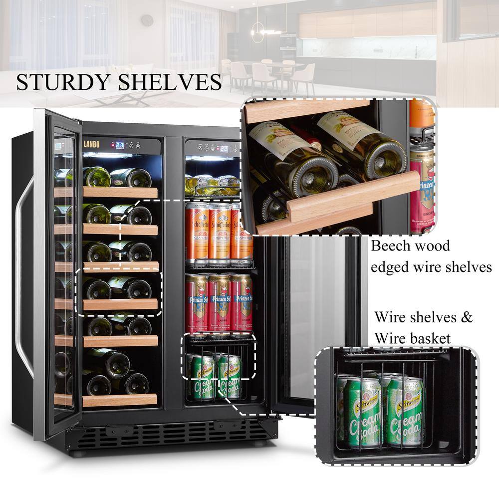 LANBO Wine Refrigerator 23 in. Dual Zone 18-Bottle 55-Can Beverage and Wine cooler in Stainless Steel LB36BD