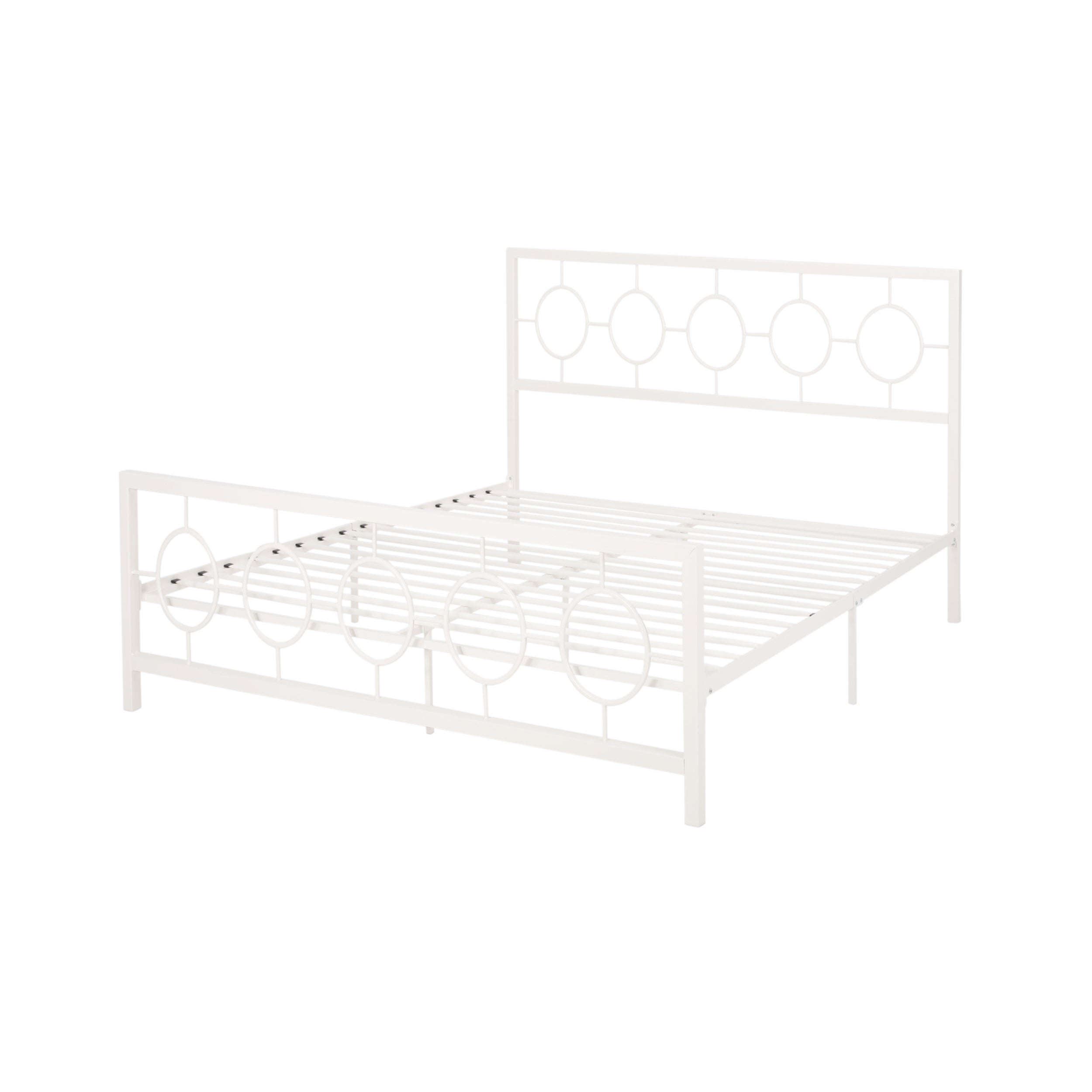 Noble House Ewelina Modern King-Size Iron Geometric Low-Profile Bed Frame, White