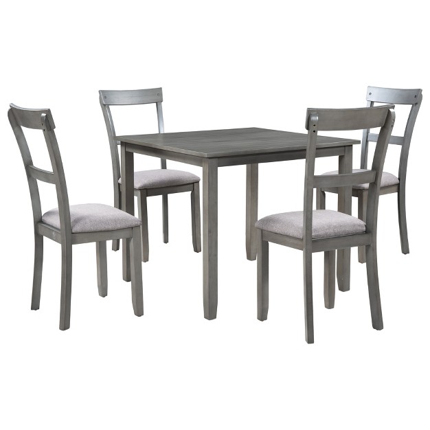 Modernluxe 5 Piece Industrial Dining Table Set Wooden Kitchen Table And 4 Chairs Gray