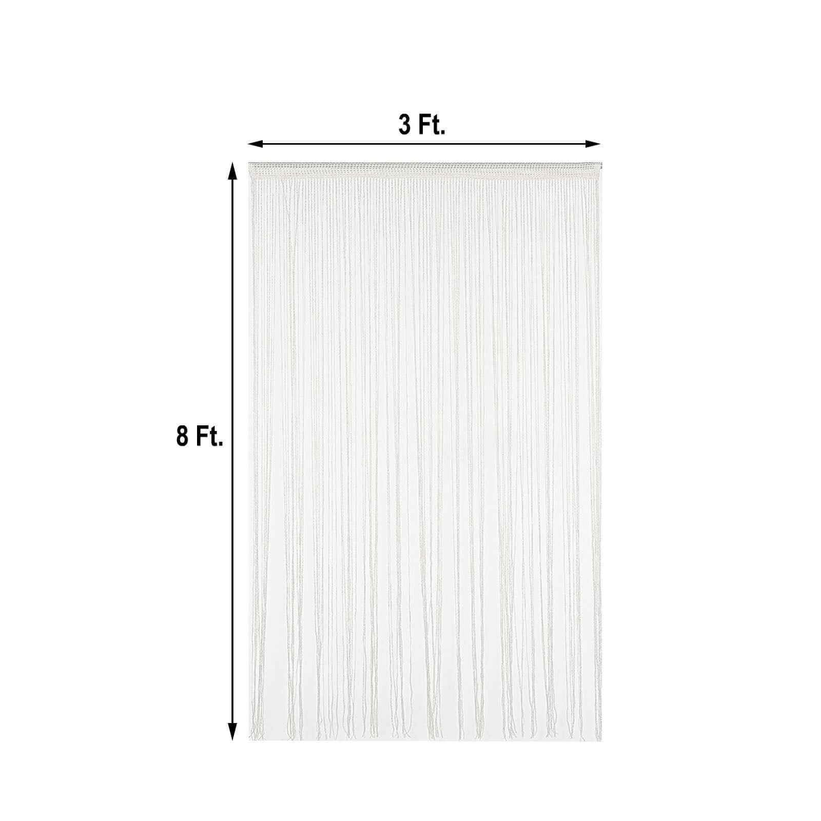 White/Silver Silk Tassel String Curtains, Decorative Room Divider Panels 3ftx8ft