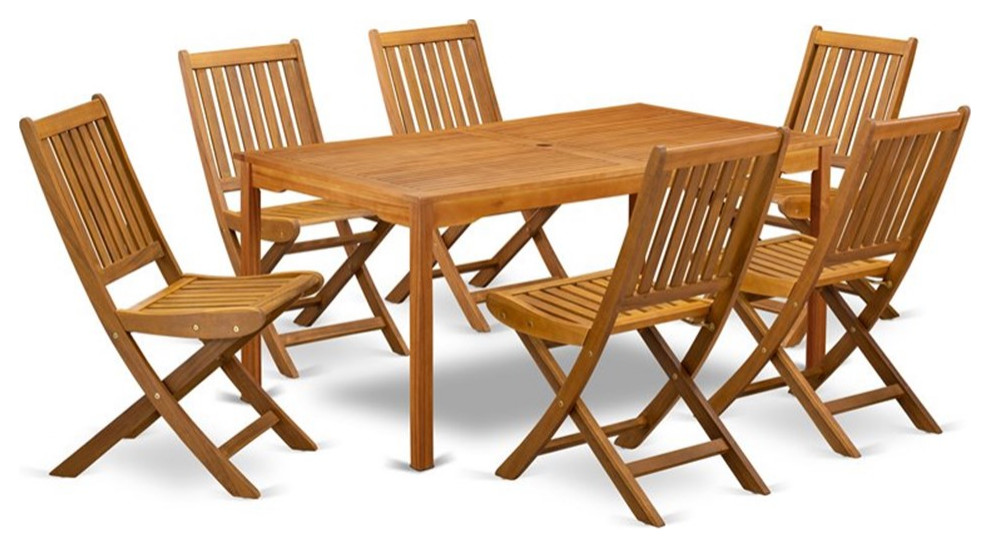 7 Piece Set  6 Chairs and Outdoor Table  Natural Finish   Transitional   Outdoor Dining Sets   by Homesquare  Houzz