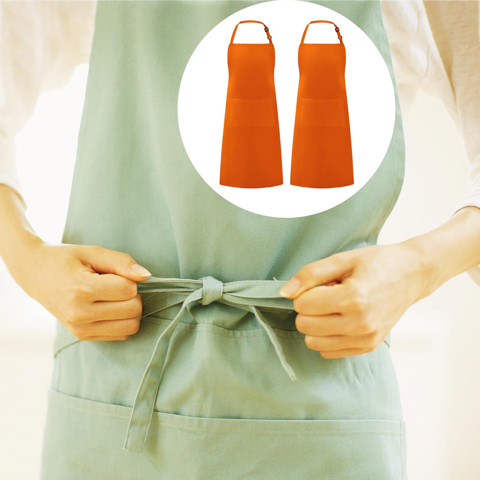 2x Apron with 2 Pockets Clothes Protector 70x78cm Solid Cotton Adjustable Water Adults Apron for Cooking Cafe Shop Baking Kitchen Women Orange