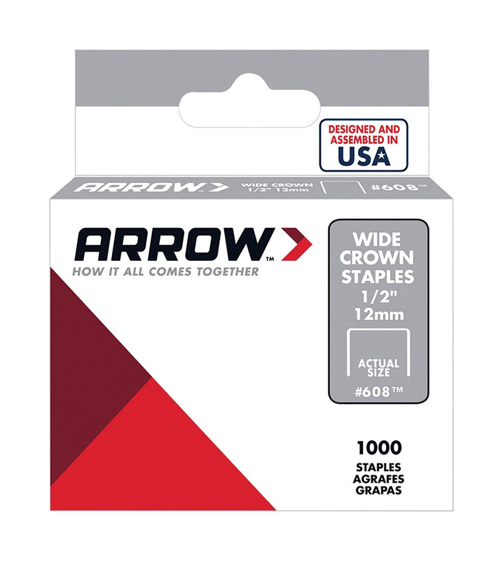 Arrow #608 1/2 in. W X 1/2 in. L 25 Ga. Wide Crown Standard Staples 1000 pk