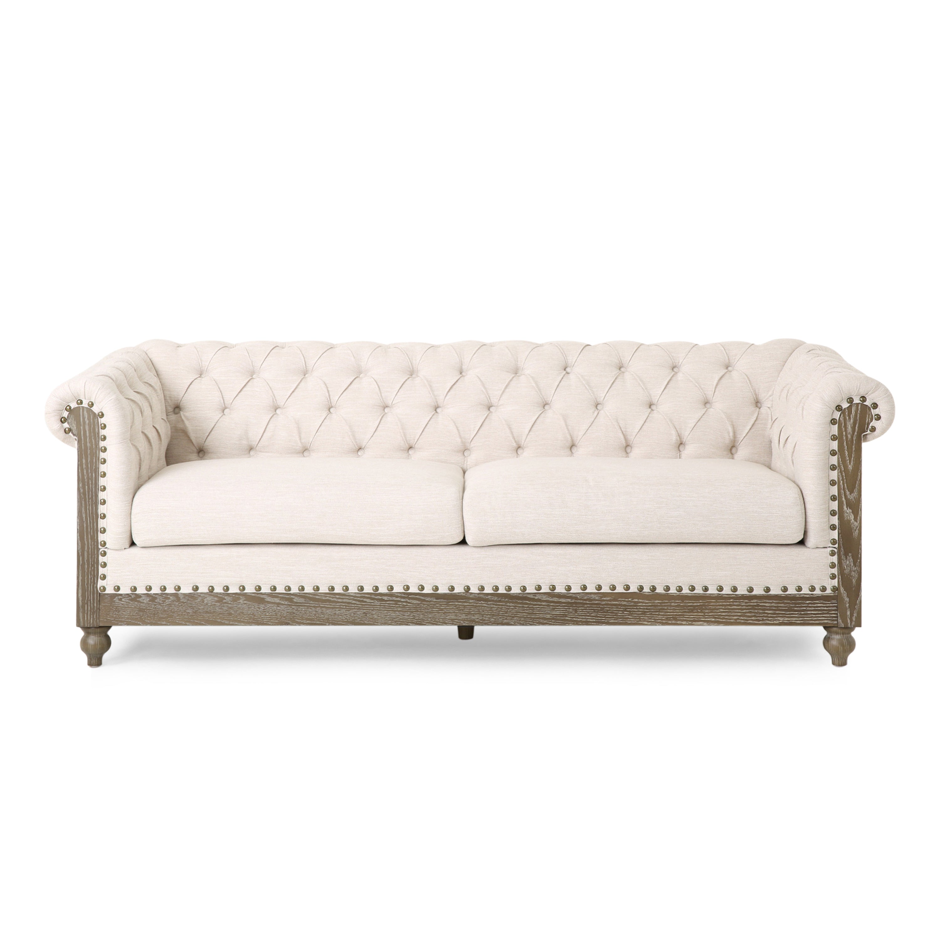 Kinzie Chesterfield Tufted Fabric 3 Seater Sofa with Nailhead Trim