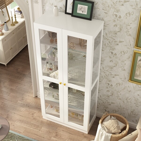 Glass Cabinet White Display Curio Storage Cabinet with Glass Doors - 70.9