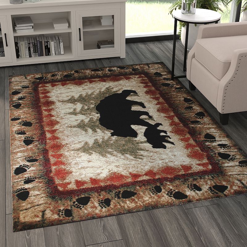 Masada Rugs Masada Rugs 5'x7' Cabin/Lodge Theme Area Rug with Bear and Cub Scene