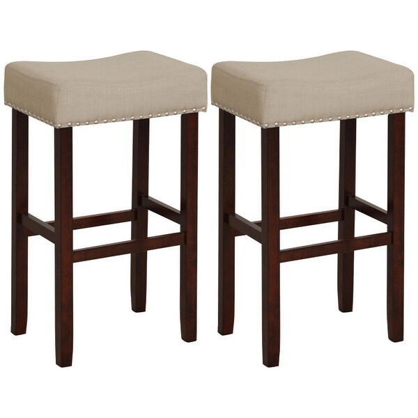 2 Set of 29 Inch Height Upholstered Bar Stool with Solid Rubber Wood Legs and Footrest - 17