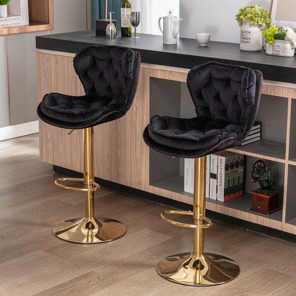 2Pc Bar Stools with Footrest Swivel Height Adjustable Velvet Bar Stool