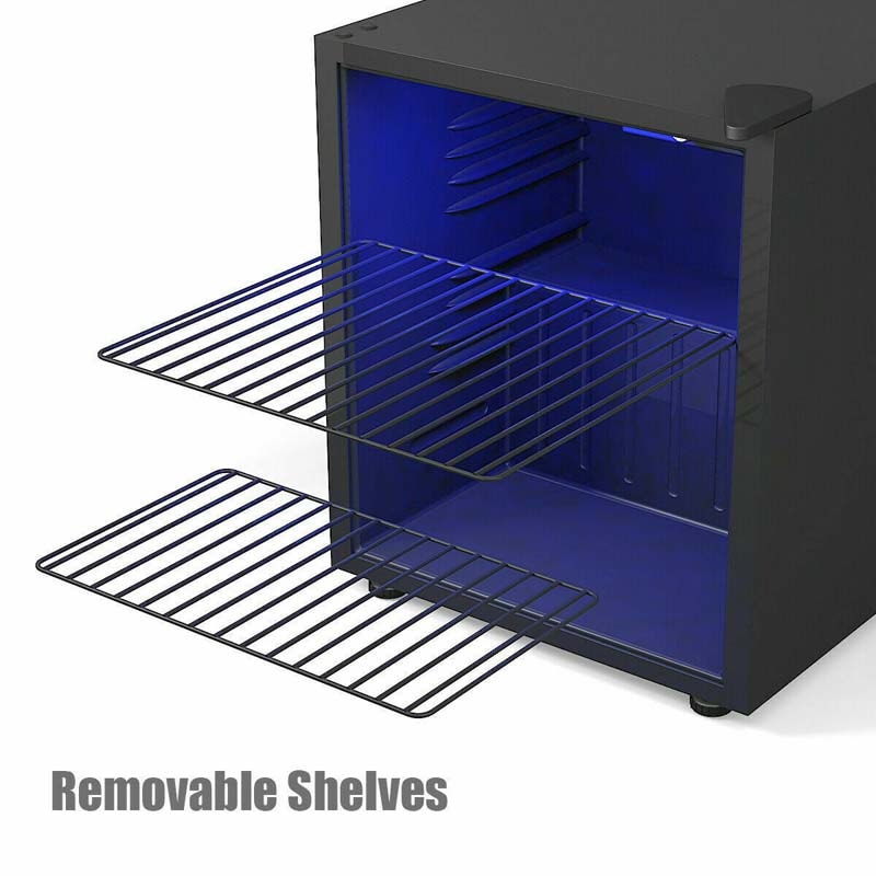 60-Can Mini Drink Fridge 1.6 Cu.Ft Beverage Refrigerator Cooler with Glass Door & Adjustable Shelf, Blue LED Light