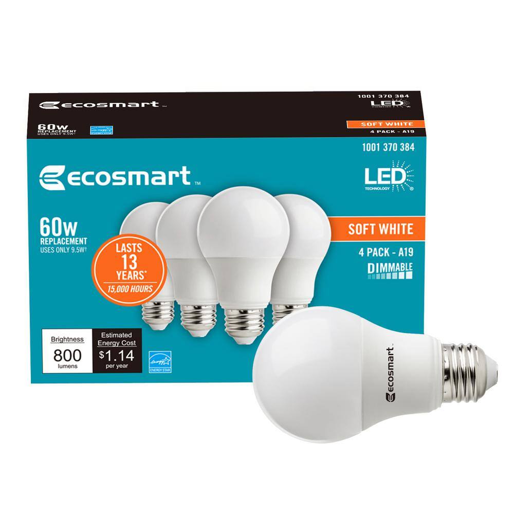 EcoSmart 60-Watt Equivalent A19 Dimmable ENERGY STAR LED Light Bulb Soft White (48-Pack) B7A19A60WESD14