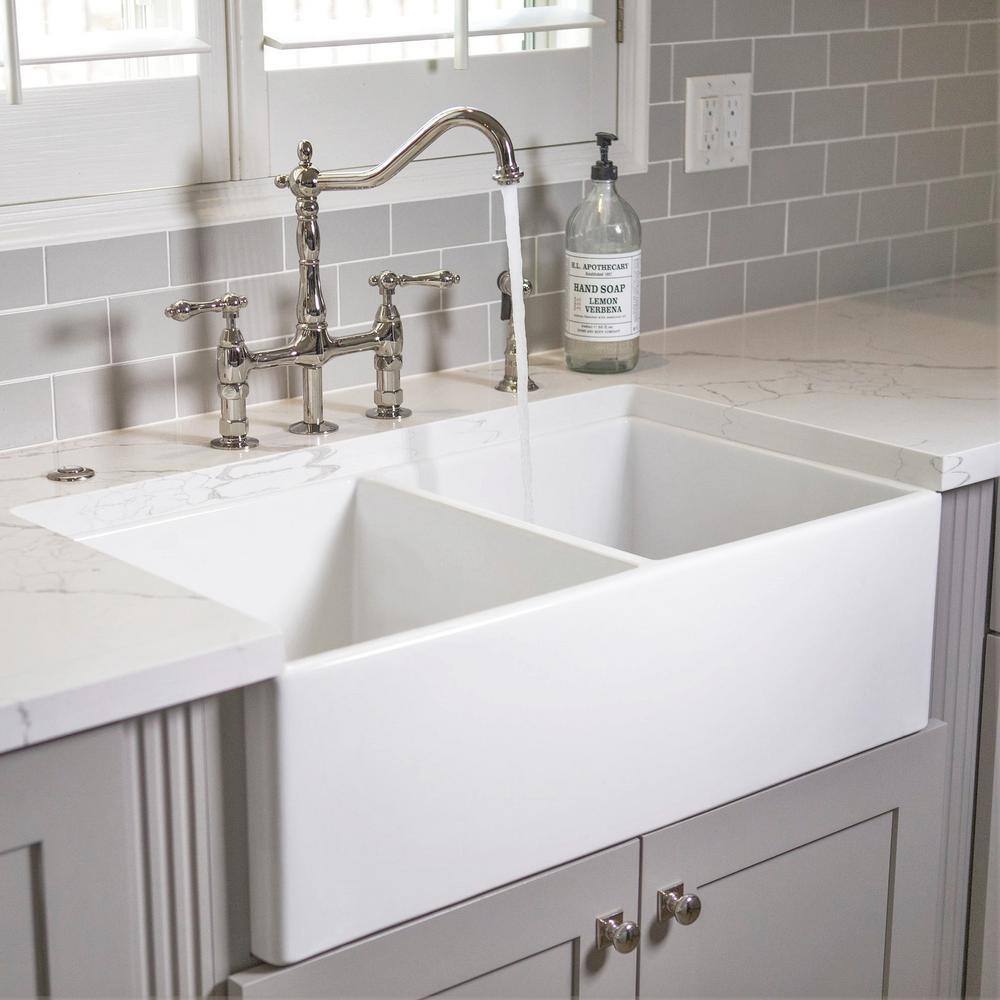 SINKOLOGY Bradstreet II 33 in. Farmhouse Double Bowl Crisp White Fireclay Kitchen Sink SK496-33FC