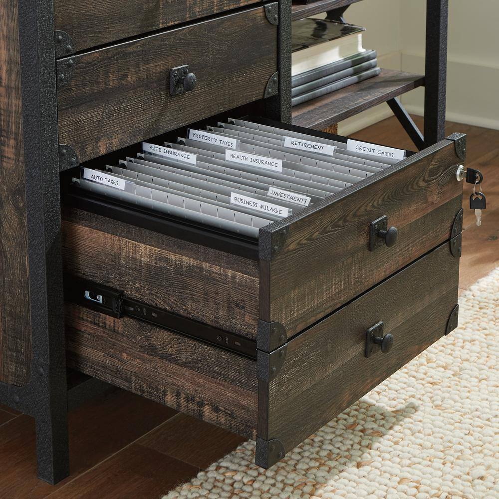 SAUDER Steel River Carbon Oak Accent Cabinet with File Storage and Metal Frame 427849