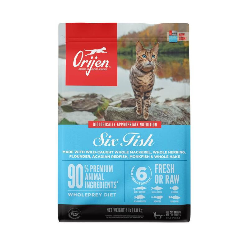 Orijen Fresh and Raw Animal Ingredients High Protein Grain Free Six Fish Dry Cat Food 4lb