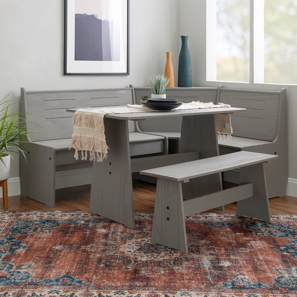 Wickford Corner Dining Breakfast Nook Set with Storage， Table， and Bench， Table， and Bench， Seats 5-6， Gray Finish