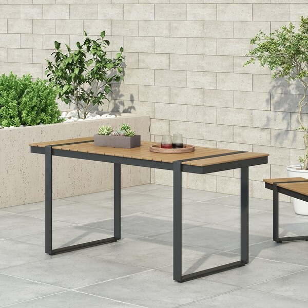 Outdoor Dining Table with Woodlike Tabletop，Lightweight and Stable Aluminum Sled Frame