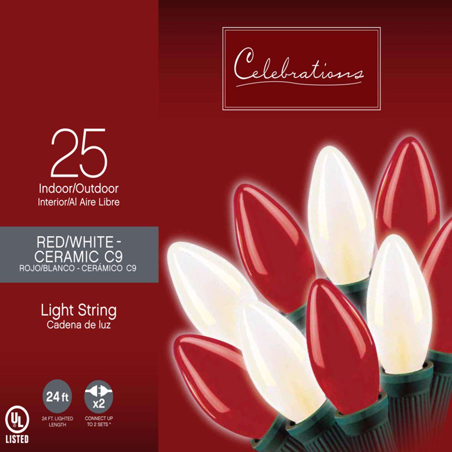 Celebrations Incandescent C9 Red/White 25 ct String Christmas Lights 24 ft.