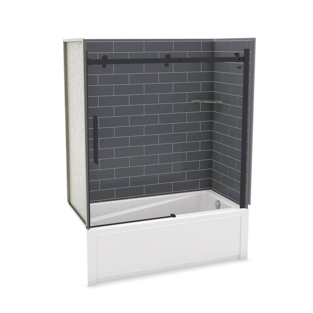 MAAX Utile Metro 32 in. x 60 in. x 81 in. Bath and Shower Combo in Thunder Grey New Town Right Drain Halo Door Matte Black 106913-301-019-107