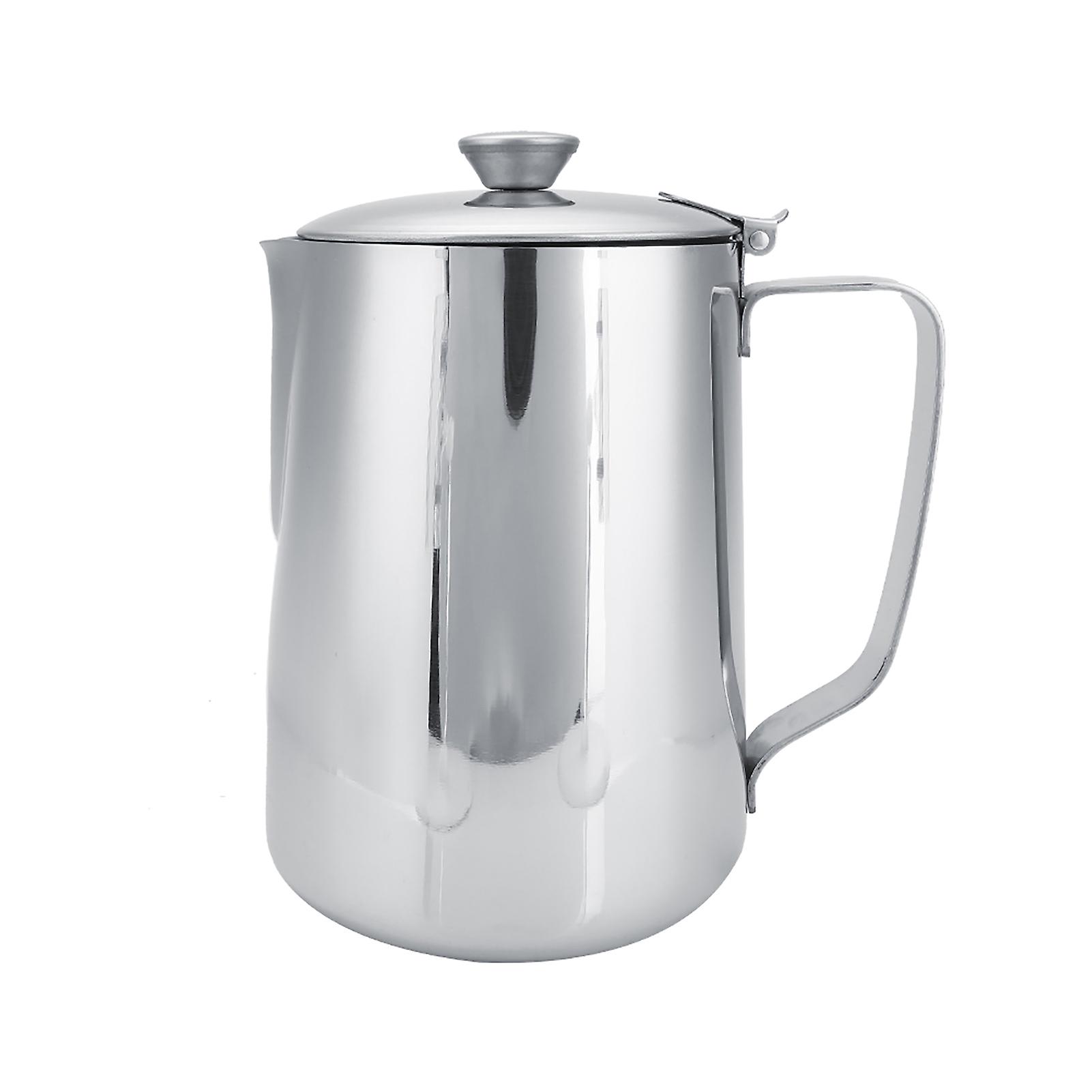 Stainless Steel Coffee Cup Mug Milk Frothing Pitcher Jug with Lid for Latte Coffee Art(1000ml)