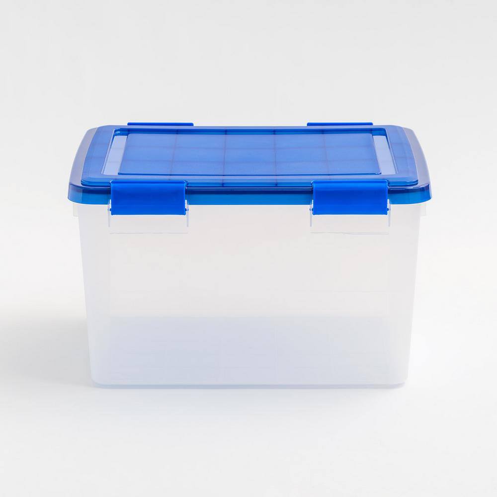 IRIS 11.5 Gal. WeatherPro Clear Plastic Storage Box with Blue Lid (4-Pack) 500139