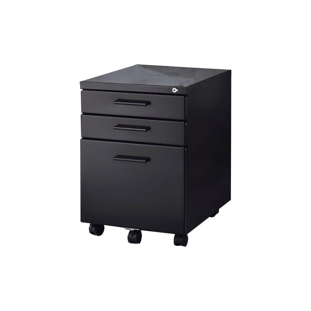 Benjara Black Contemporary Style File Cabinet with Lock System and Caster Support BM209615