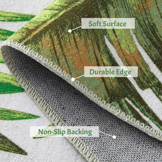 Area Rug Palm Tree Leaf Washable Area Rug Non Slip Low Profile Green