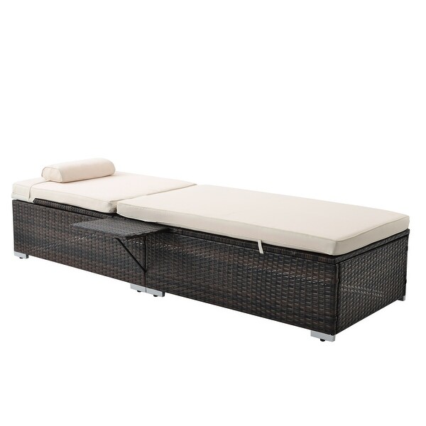 2 Piece Outdoor Adjustable PE Wicker Chaise Lounge with Side Table White