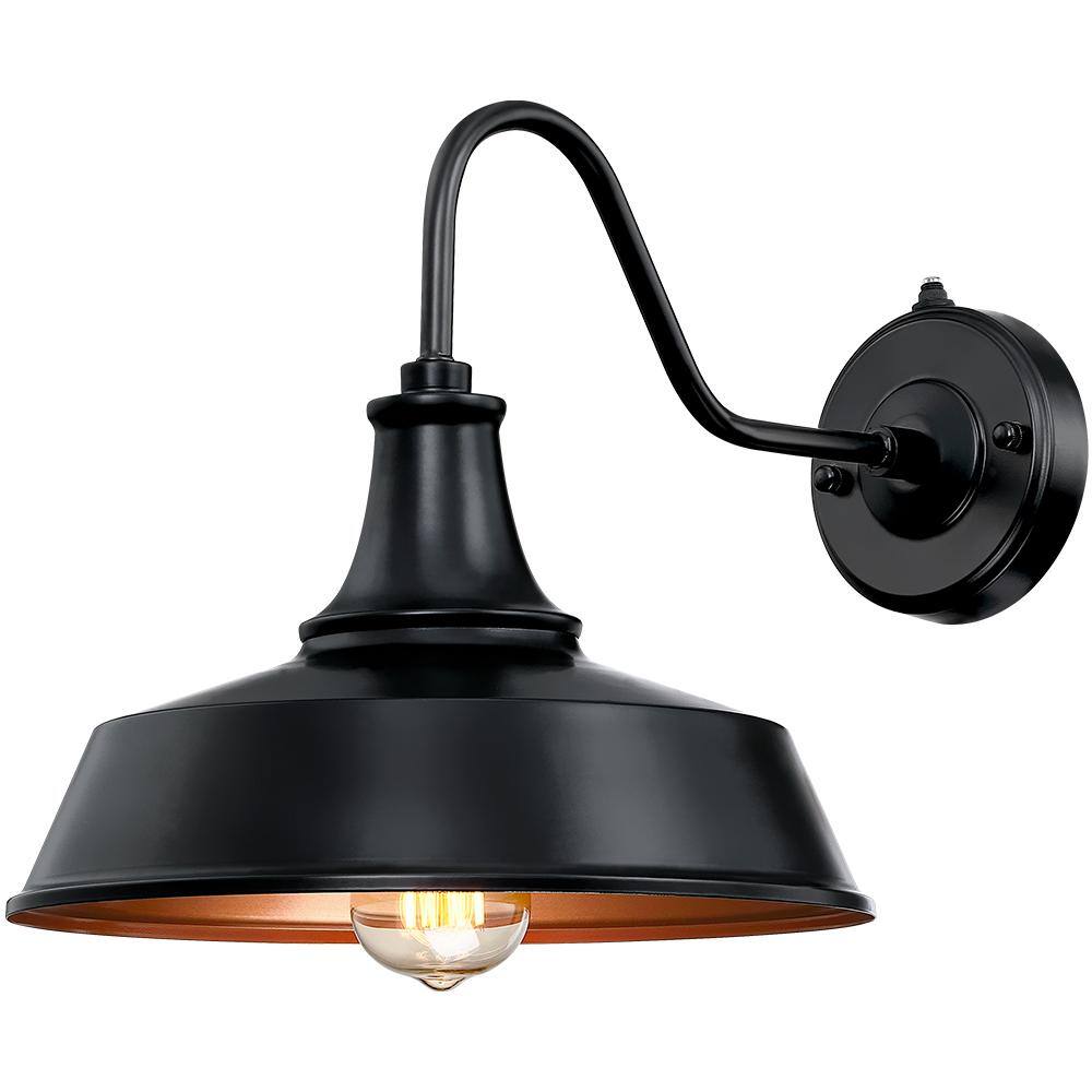 TRUE FINE Grantham 1-Light 12 in. Black Dusk to Dawn Outdoor Barn Light Wall Sconce TD130011OT