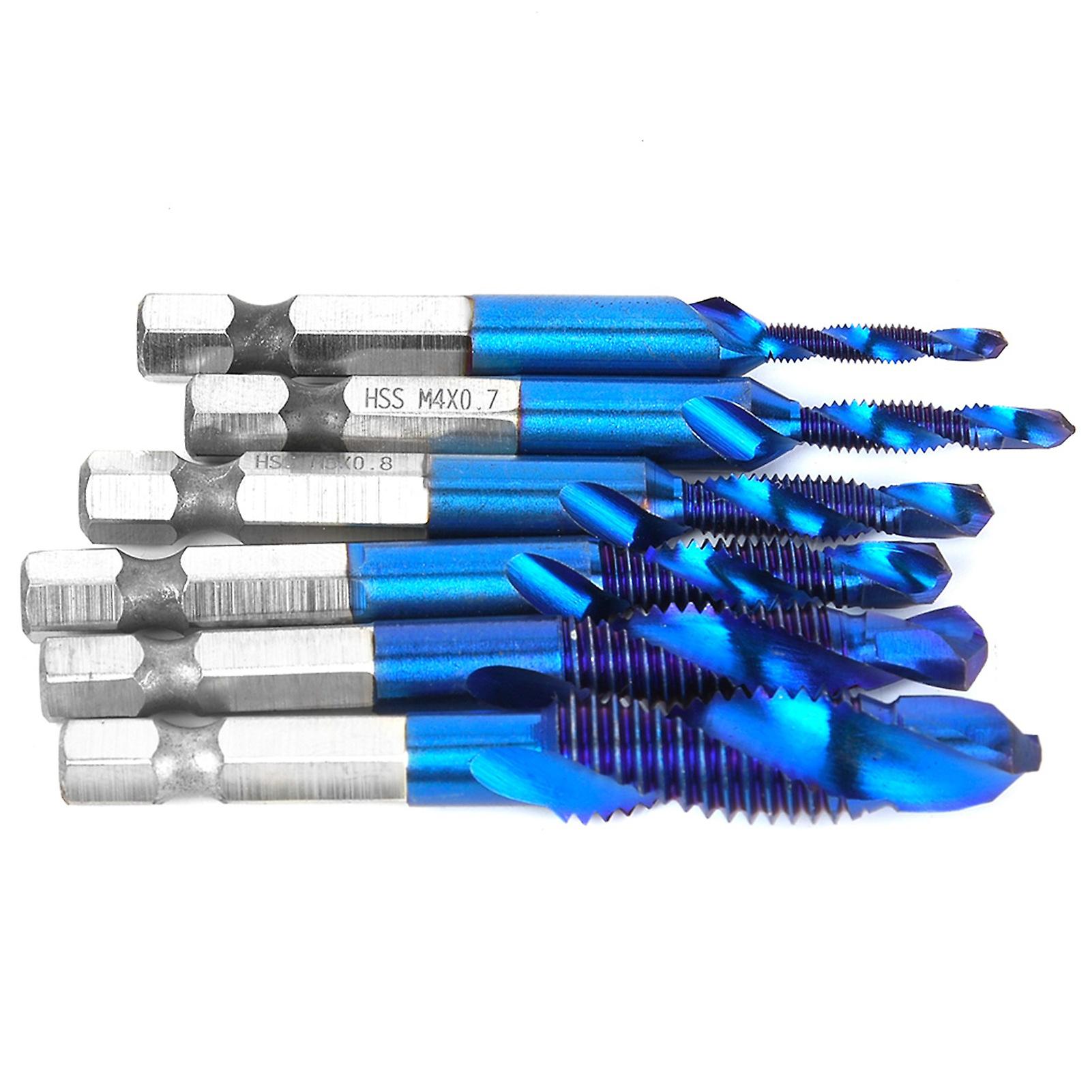 6pcs High Speed Steel 6.35mm Hex Shank Tap Drill Bit Compound Tap M3/m4/m5/m6/m8/m10 (type C)