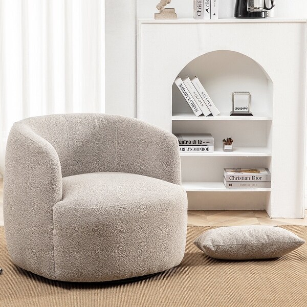 Poly Blend Boucle Fabric Upholstered Swivel Armchair