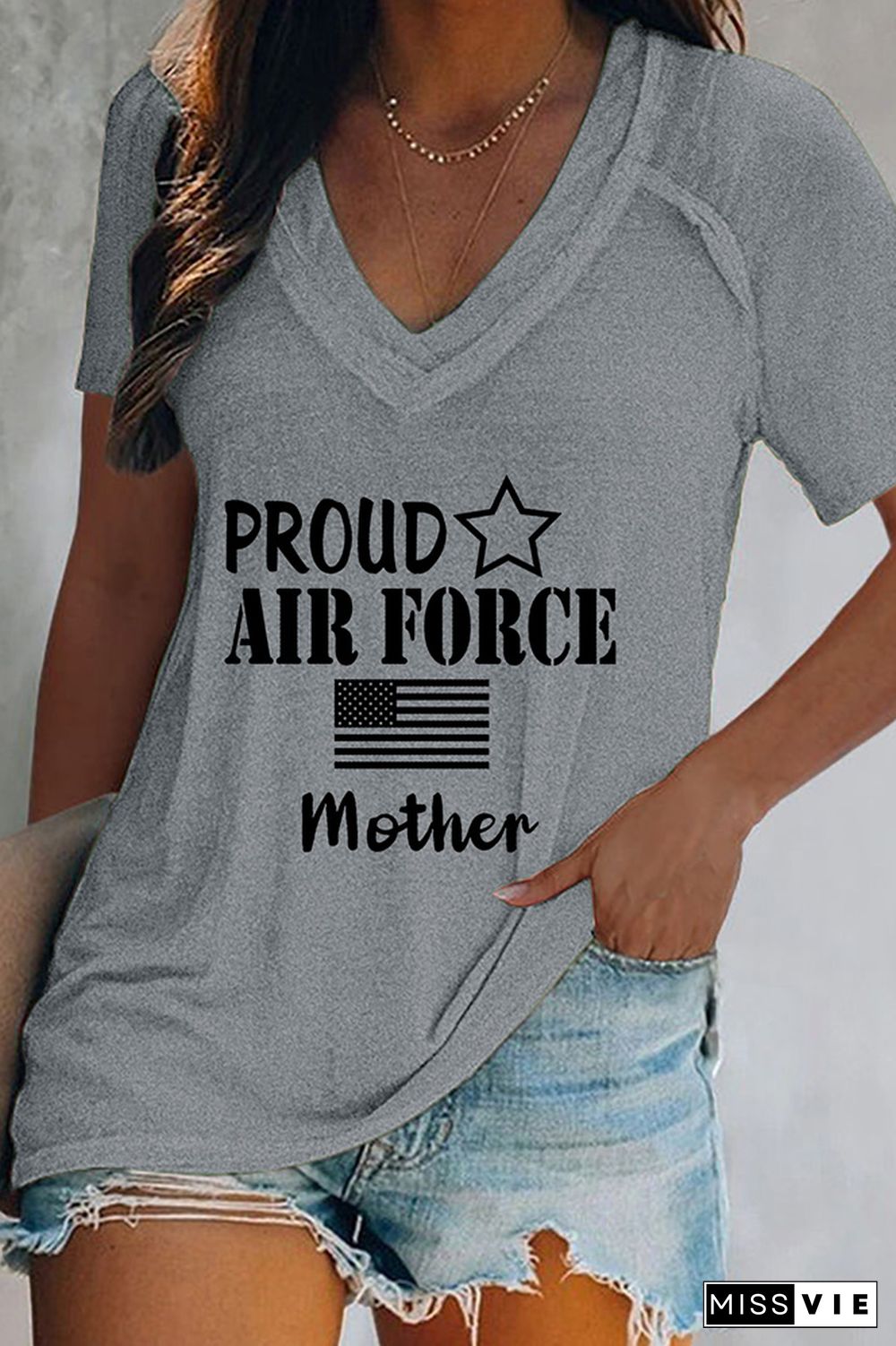 Proud Air Force V Neck Graphic Tee