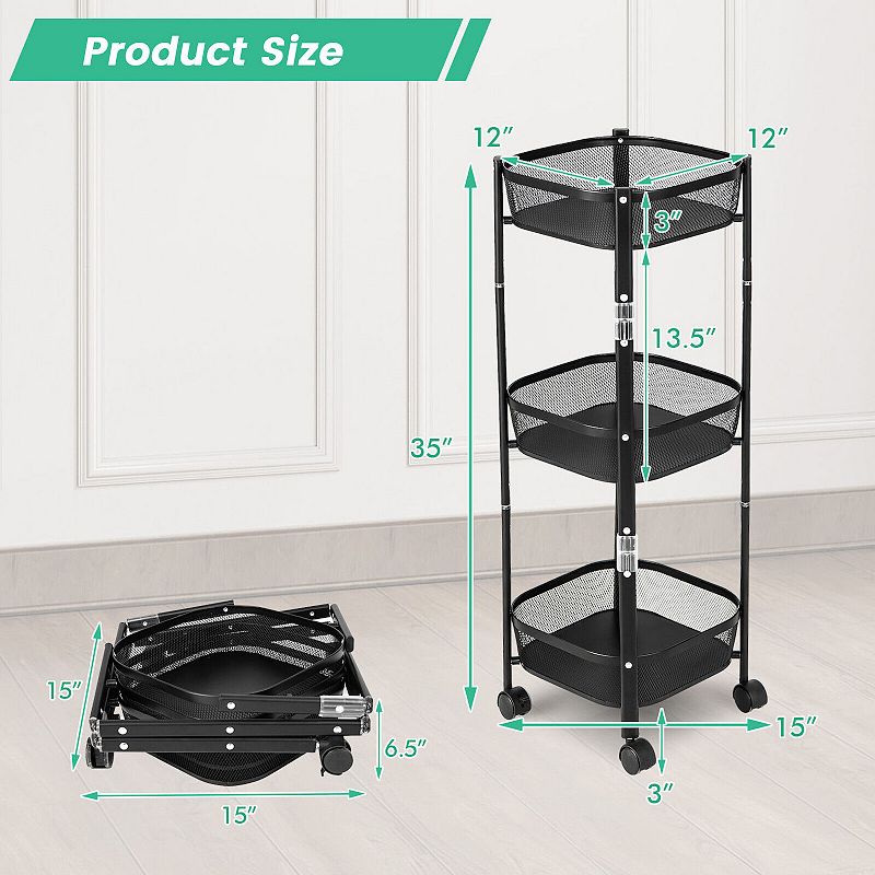 3-Tier Rotating 1-Second folding Storage Rack Metal