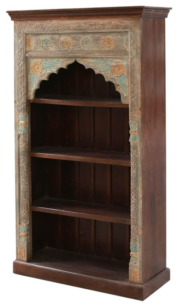 Kroonstad Hand carved Mango Wood 71 quotArched Bookcase   Mediterranean   Bookcases   by Sierra Living Concepts Inc  Houzz