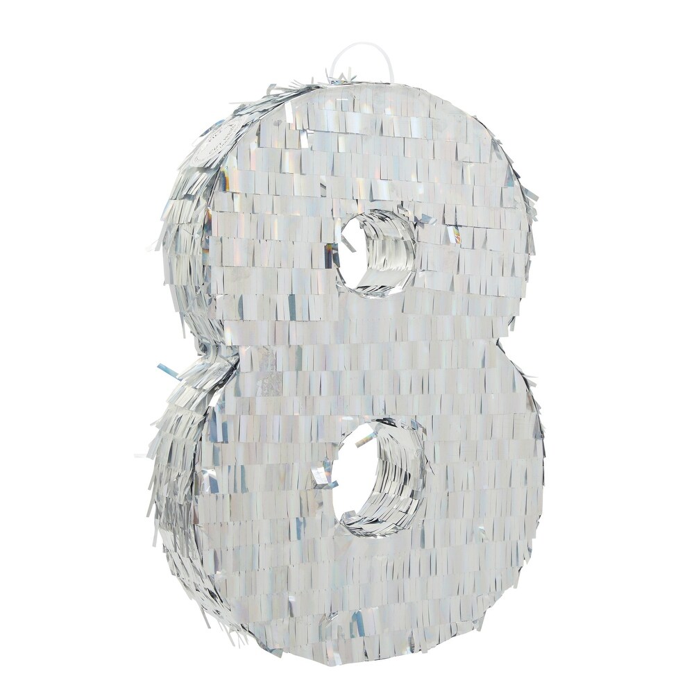 Small Silver Holographic Number 8 Pinata for Birthday Party Decorations (15.7 x 9 x 3 In)