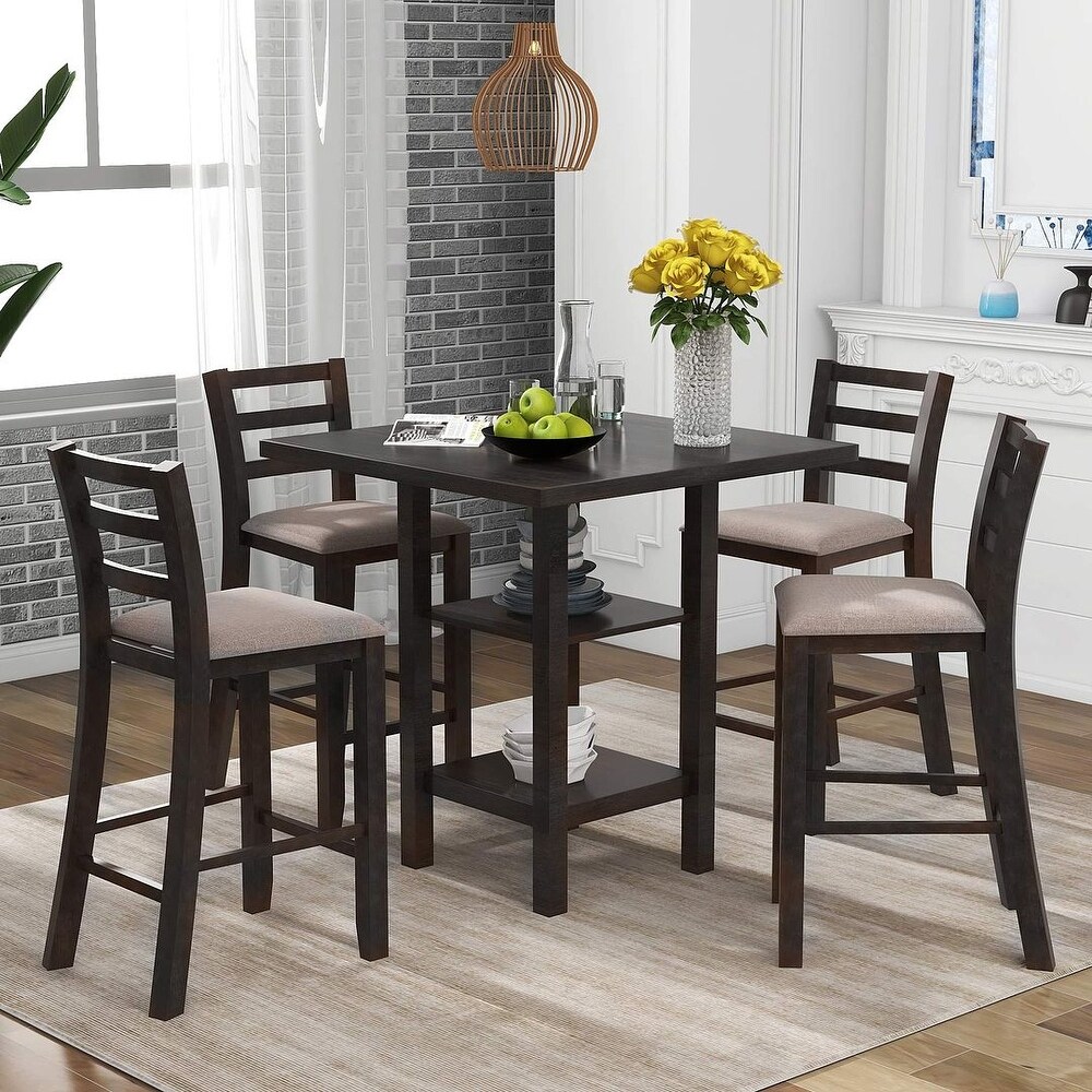 5 Piece Counter Height Square Dining Table Set with 4 Chairs